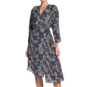 Joie Acantha Floral Midi Wrap Dress with Asymmetrical Hem, Size XS
